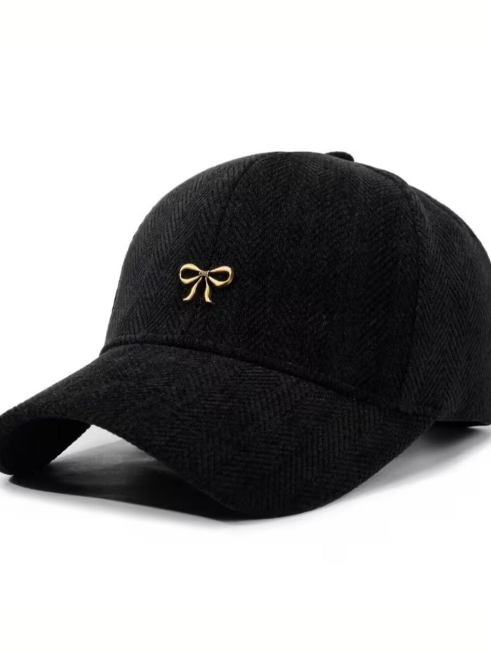 Black Women's Baseball Cap with Gold Bow Accent